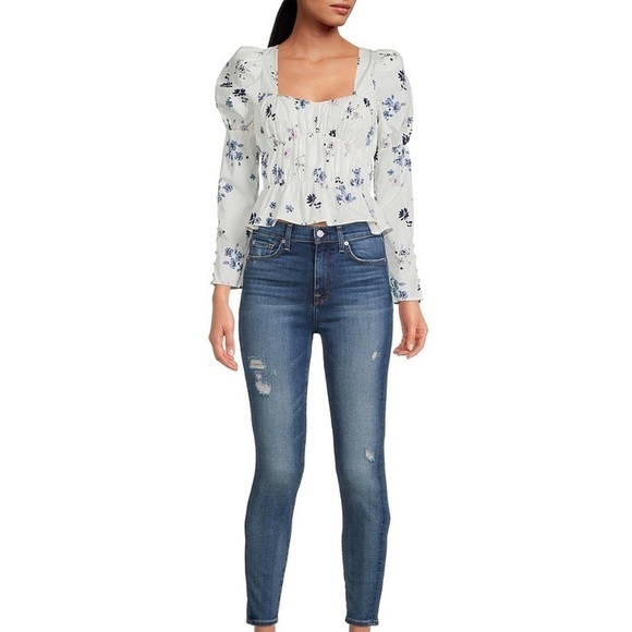 ⭐️NWT,WAYF Gathered Bustier,Floral Sweetheart Neck,Puffed Sleeve,RuchedMSRP $128 - Picture 4 of 8